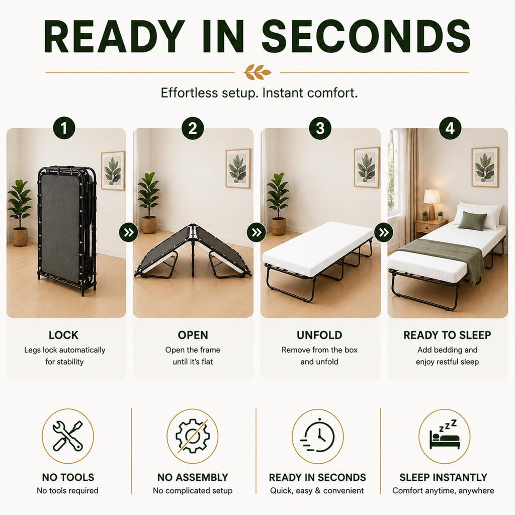 14” Folding Bed with 3-Inch Memory Foam Mattress J510