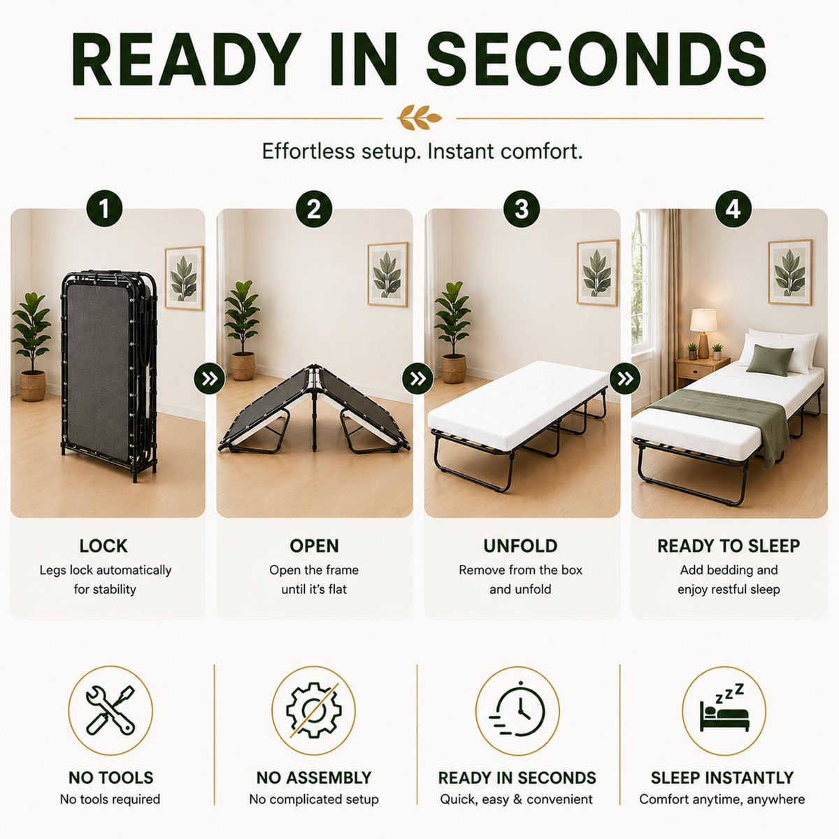 14” Folding Bed with 3-Inch Memory Foam Mattress J510