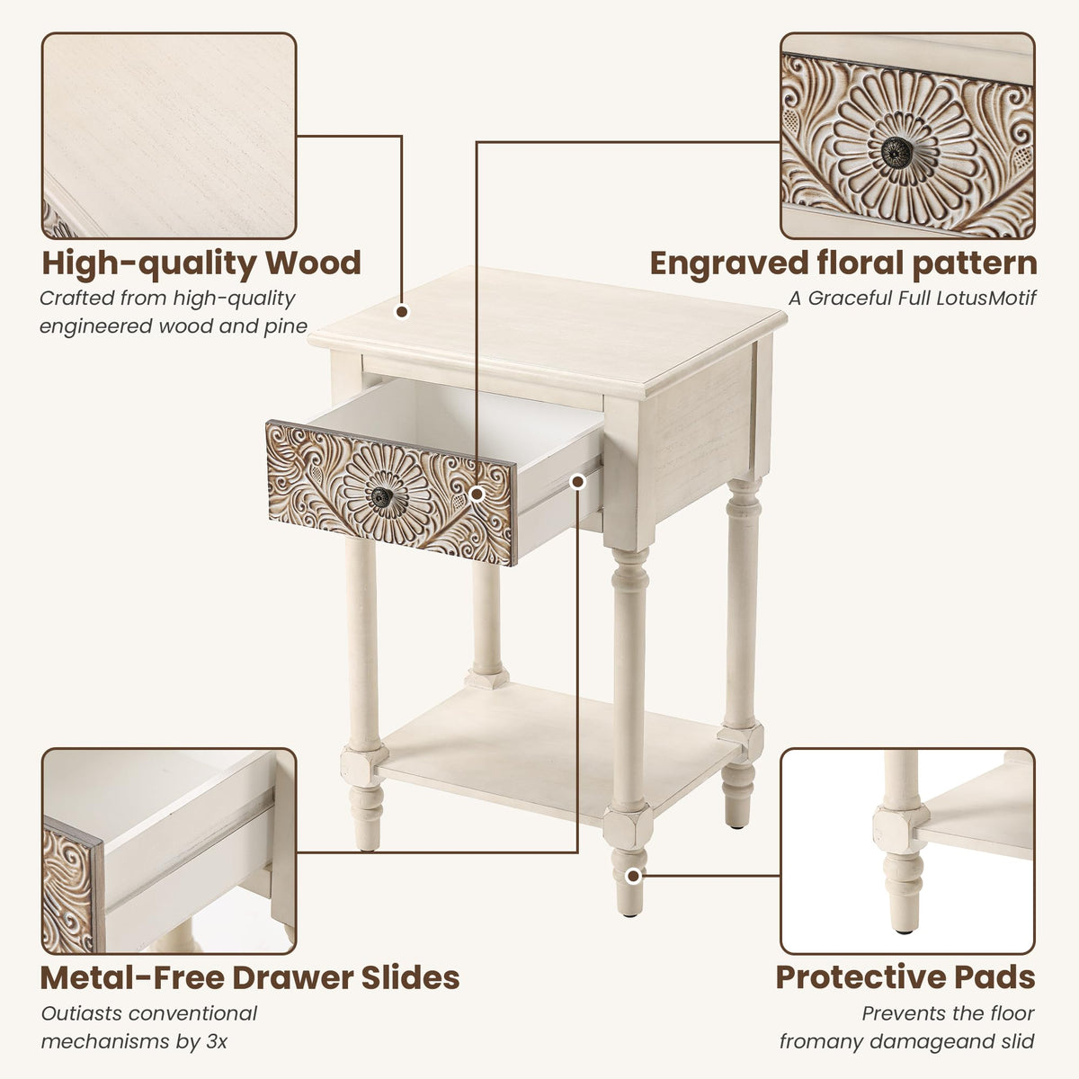 2 Pieces MDF 2-Tier Nightstand with Storage Drawer N770