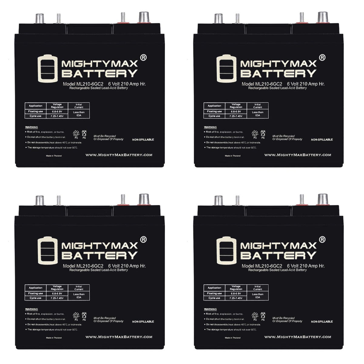6V 210AH Dual Terminal SLA Replacement Battery 4 Pack X753777