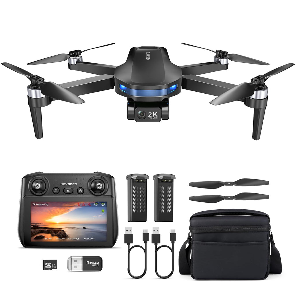 GPS Drone with EIS 2K Camera, 7.22 inch Screen, 64 Mins Flight, Foldable RC Drone C10683