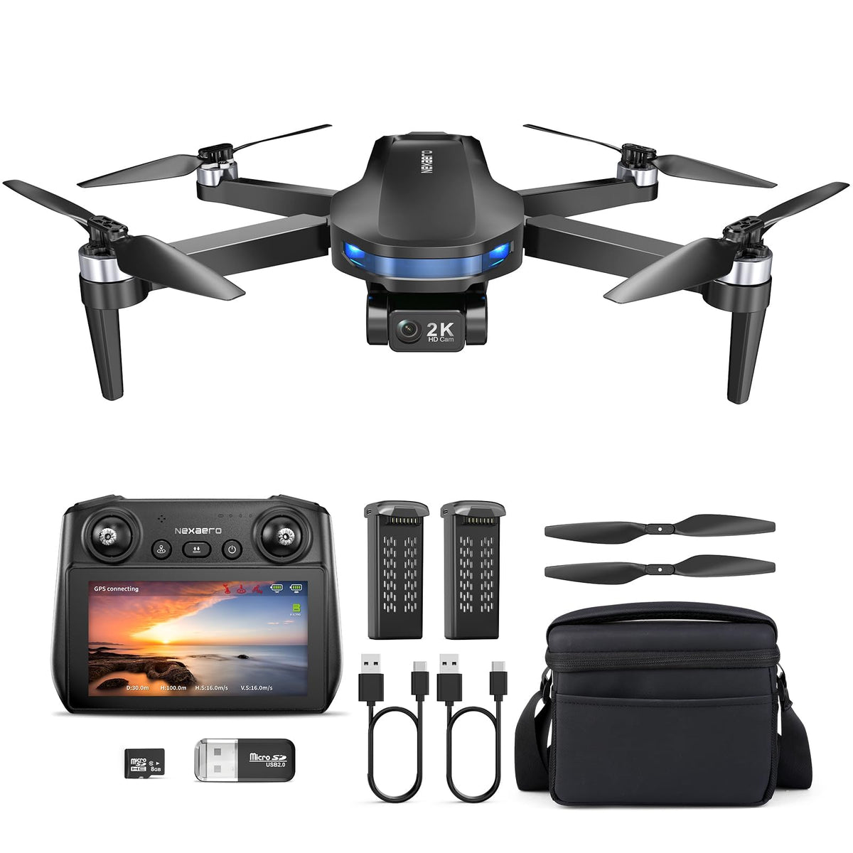 GPS Drone with EIS 2K Camera, 7.22 inch Screen, 64 Mins Flight, Foldable RC Drone C10683