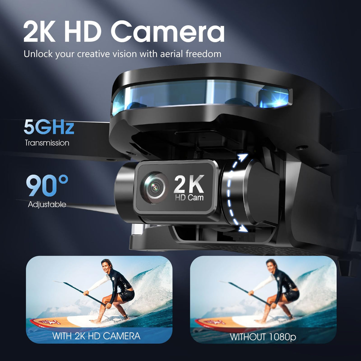 GPS Drone with EIS 2K Camera, 7.22 inch Screen, 64 Mins Flight, Foldable RC Drone C10683