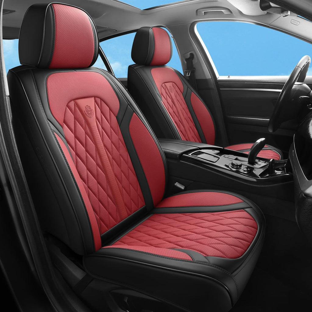 Red Black Leather Car Seat Covers Full Set M32598