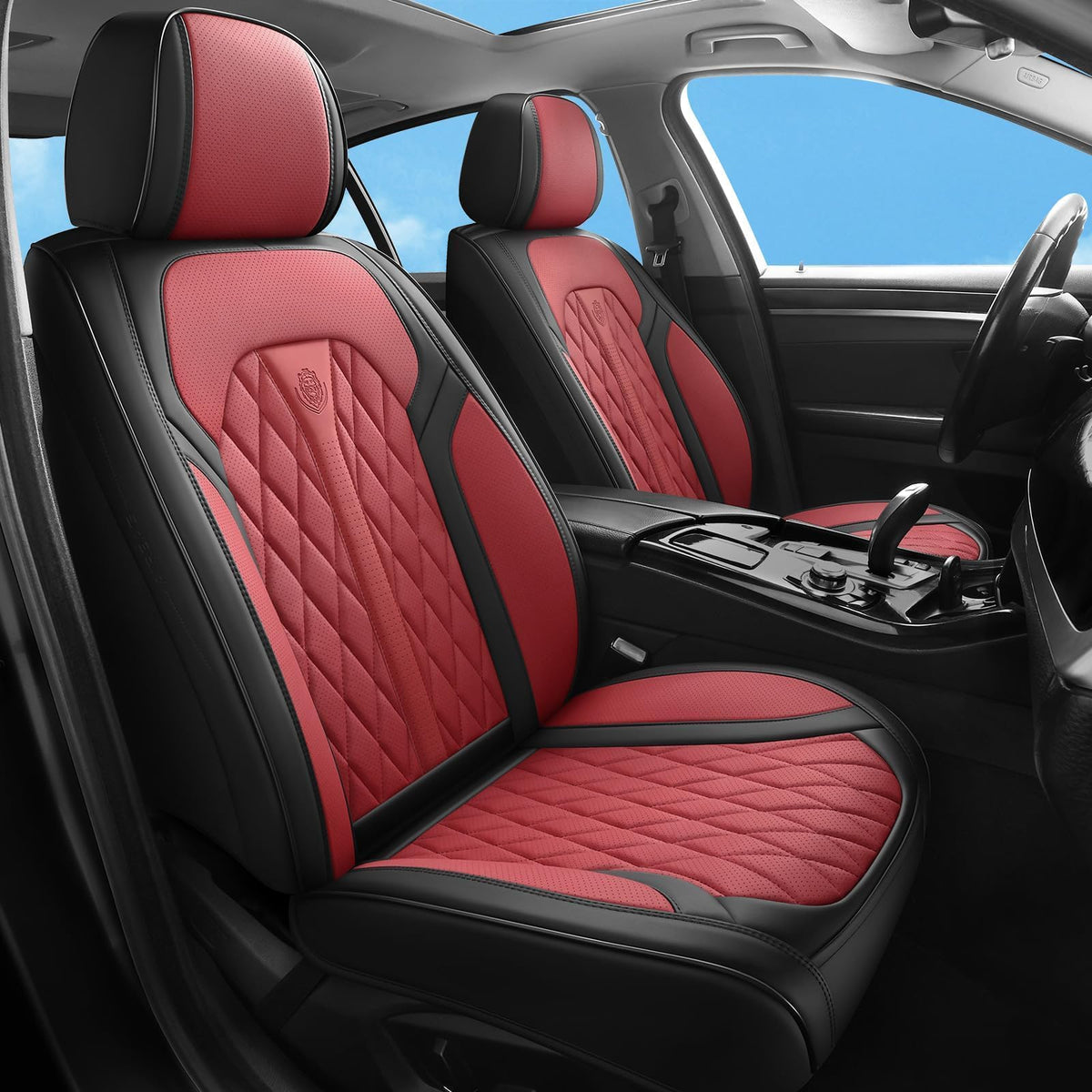 Red Black Leather Car Seat Covers Full Set M32598