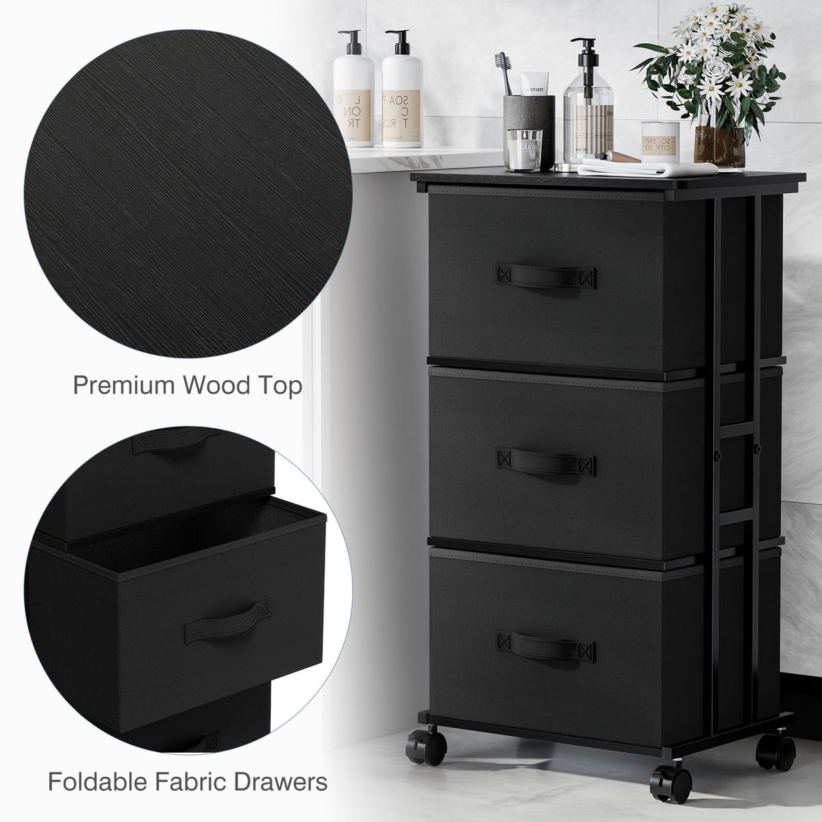 Black 3 Drawer Fabric Dresser C31922