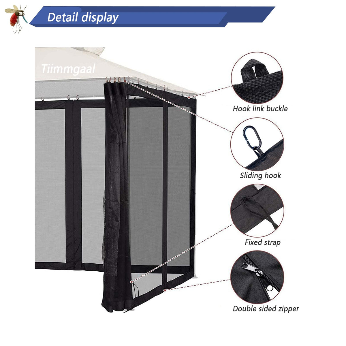 Black 10x10FT 4-Door Zipper Mosquito Netting N85840