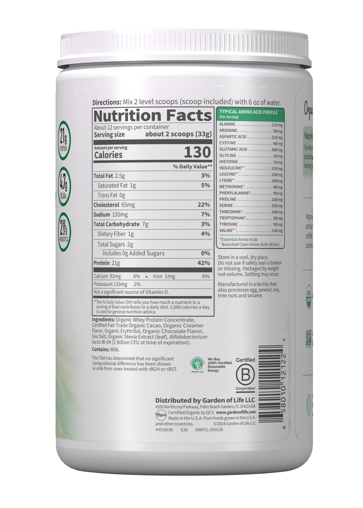 Organic Whey Protein Chocolate Grass Fed Protein Powder C28191