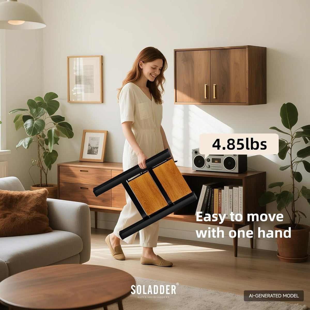 2 Step Folding Ladder, Black & Woodgrain B7604