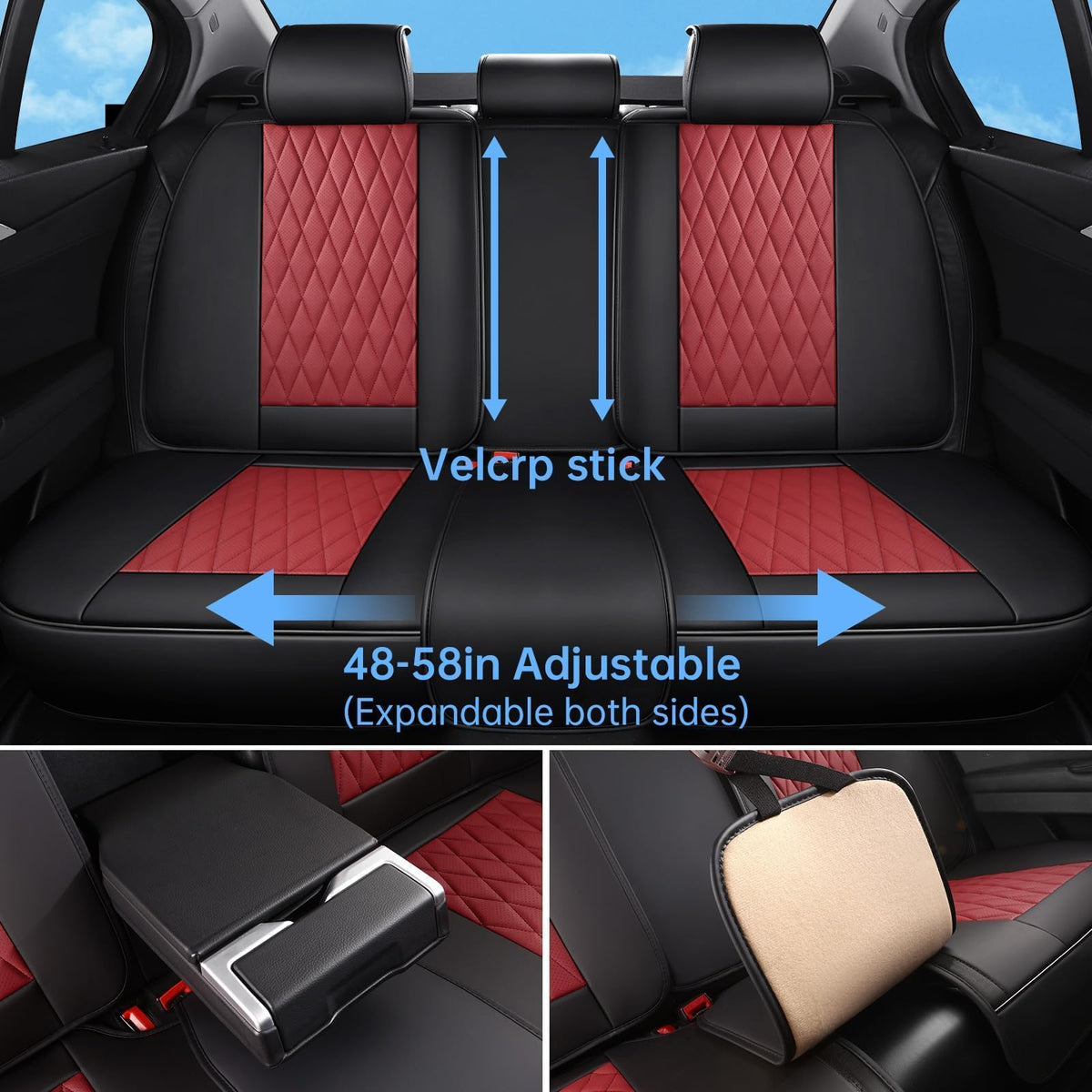 Red Black Leather Car Seat Covers Full Set M32598