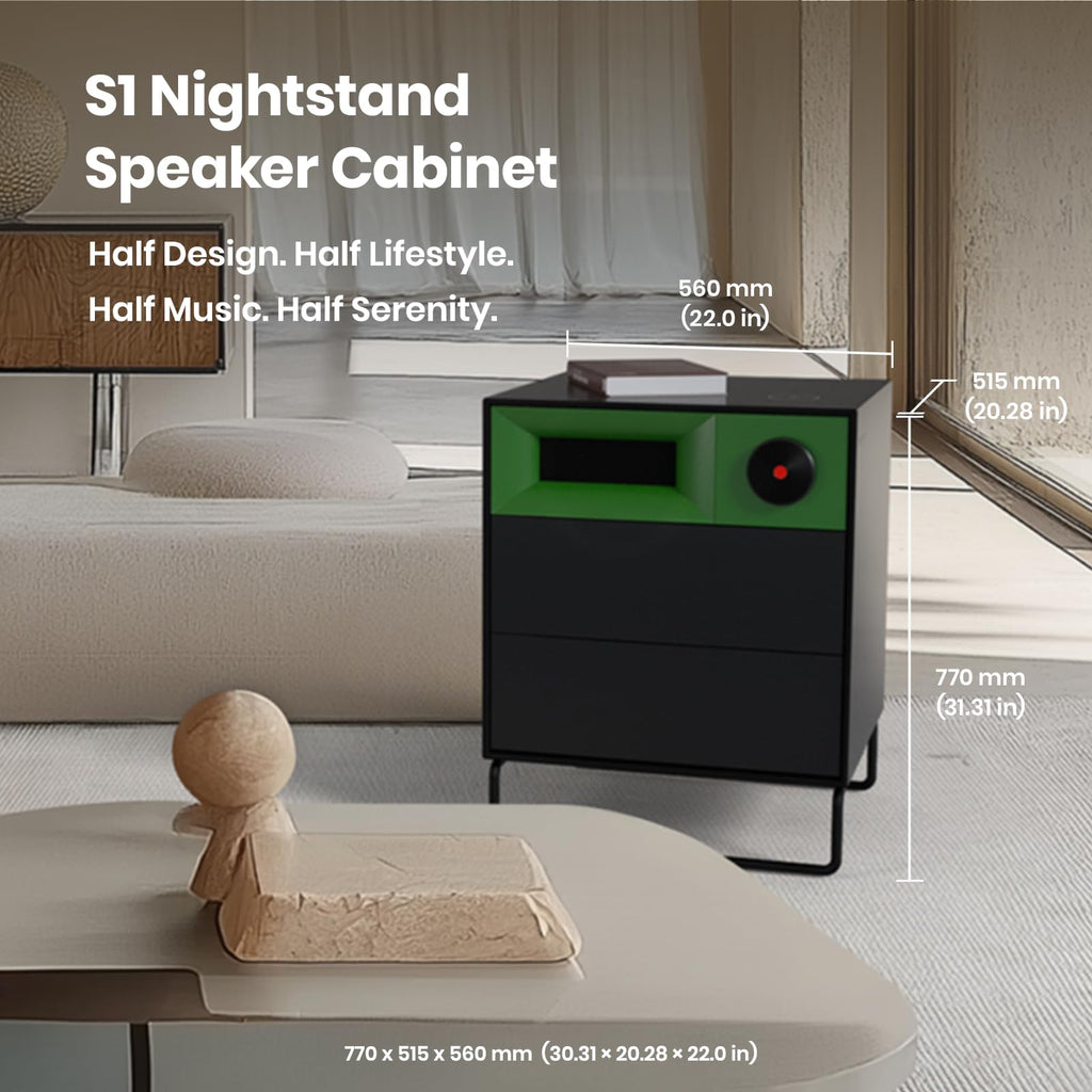 Bluetooth Wireless Charging Speaker Nightstand with 2 Drawers O60046