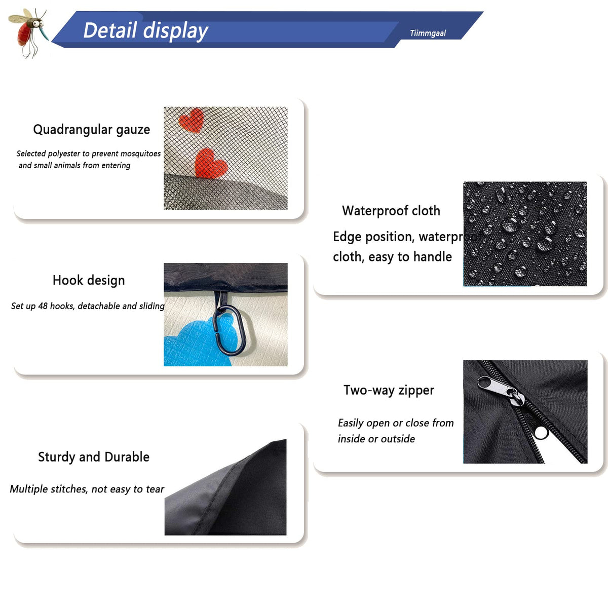 Black 10x10FT 4-Door Zipper Mosquito Netting N85840