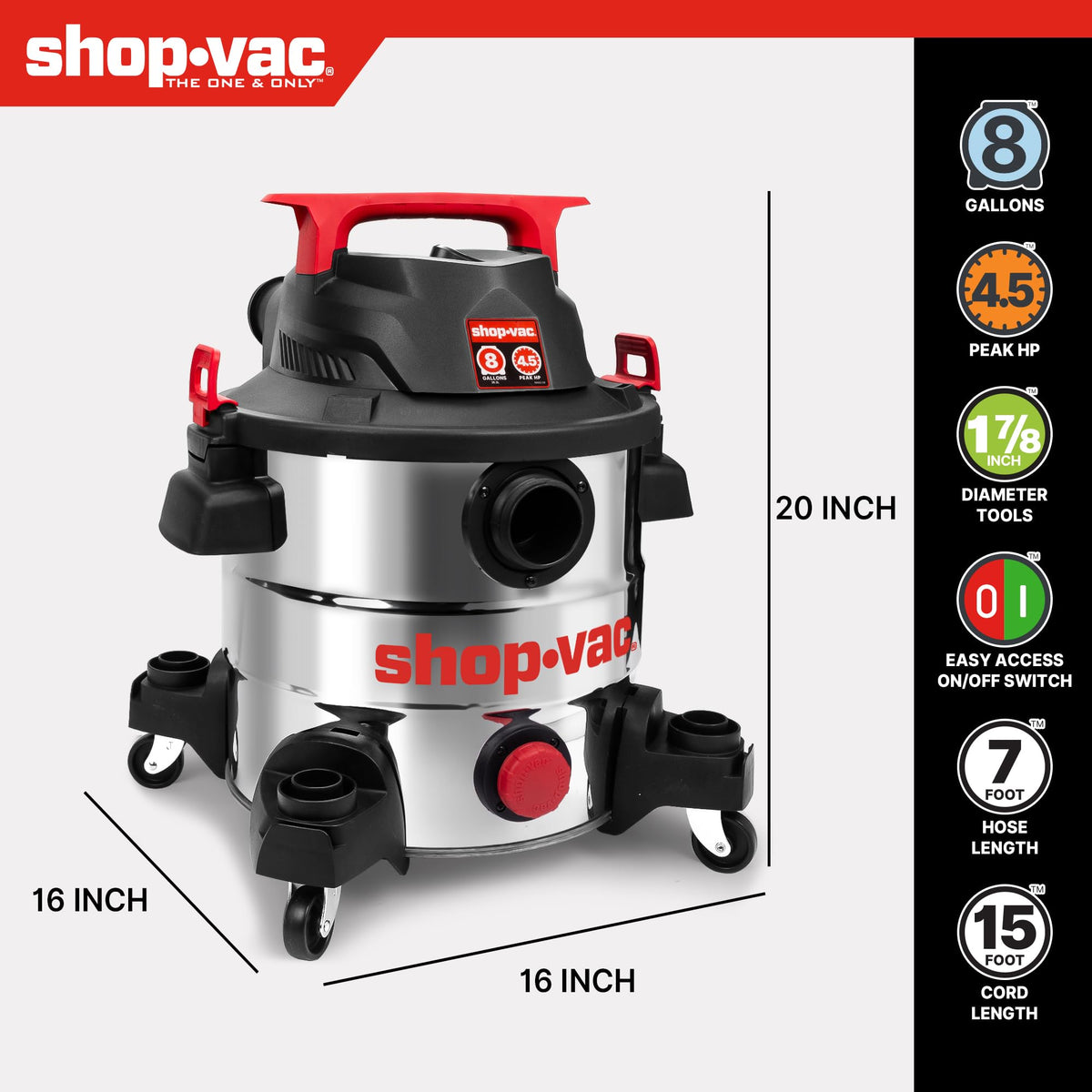 8 Gallon Stainless Steel Wet/Dry Vacuum U895425