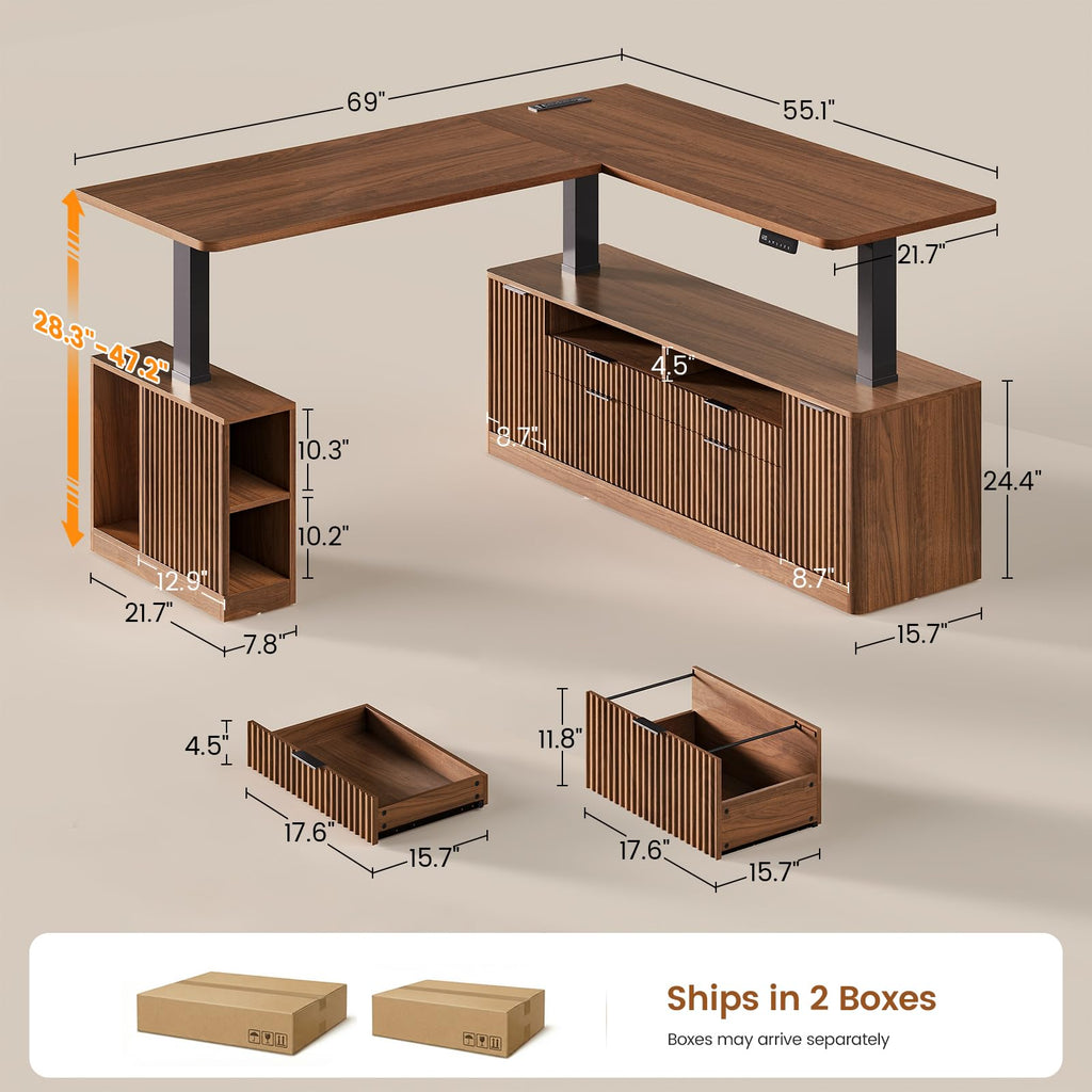 L Shaped Electric Standing Desk with 4 Drawers L790465