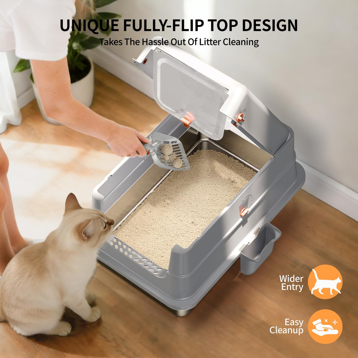 Stainless Steel Extra Large Enclosed Cat Litter Box S2711