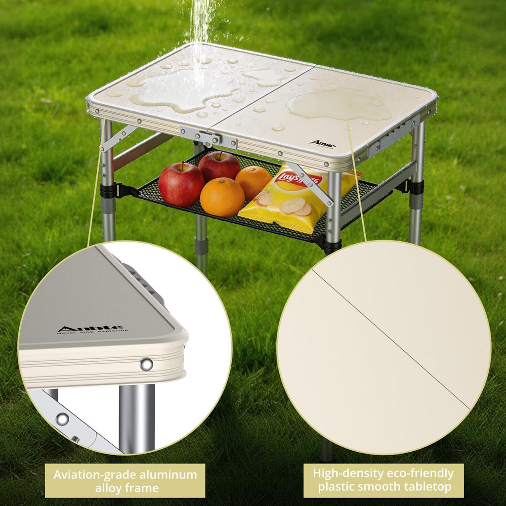 2 ft Small Folding Table, 3 Adjustable Height O648176