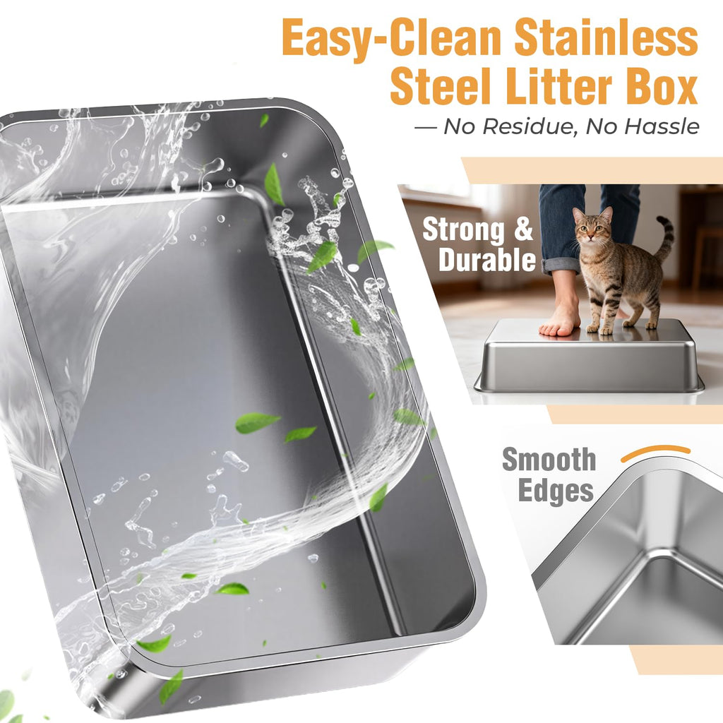 Extra Large Stainless Steel Litter Box with High Sides Y230639