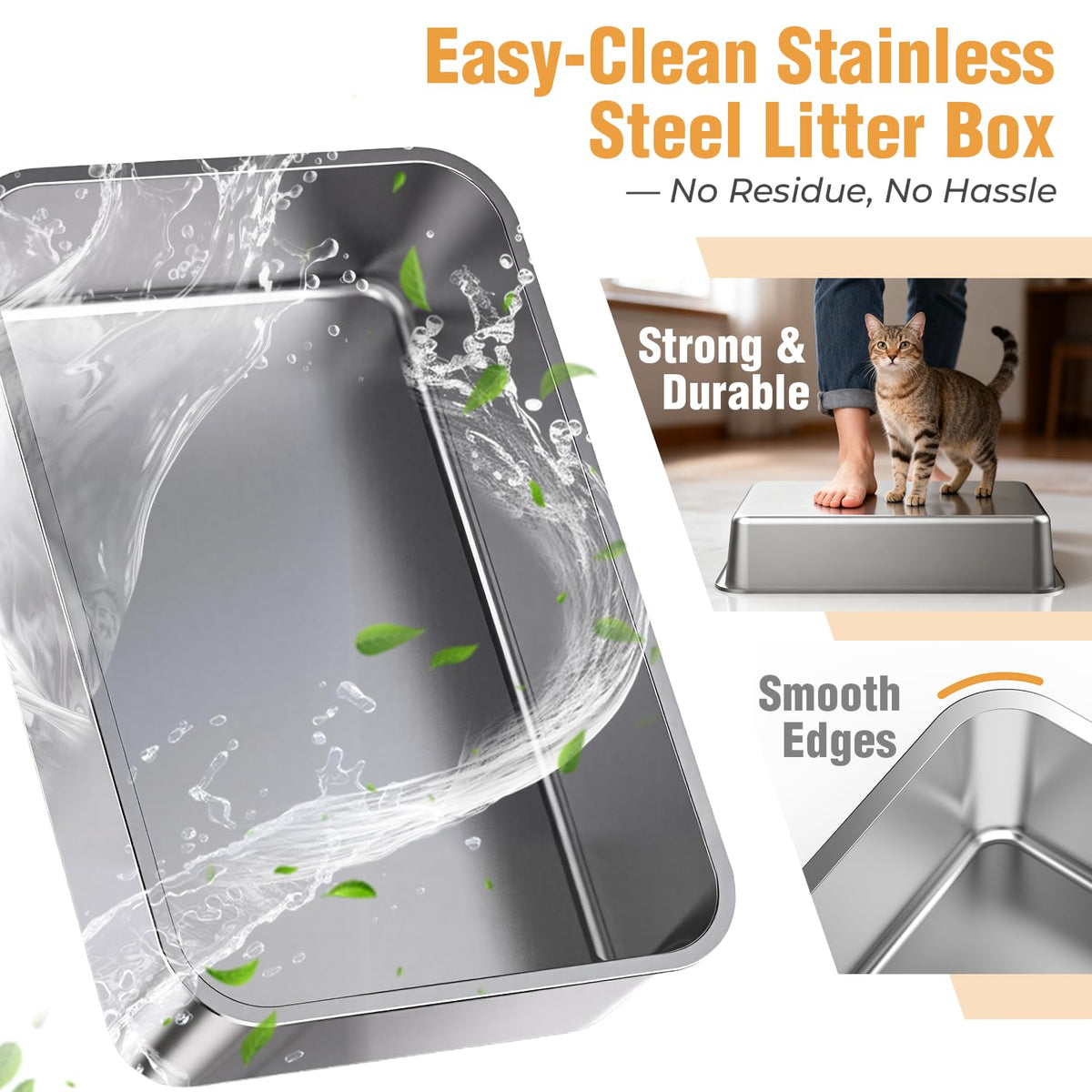 Extra Large Stainless Steel Litter Box with High Sides Y230639