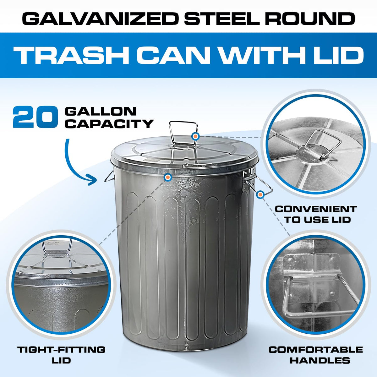 20 Gallon and 6 Gallon Metal Trash Can Set with Lids P3803
