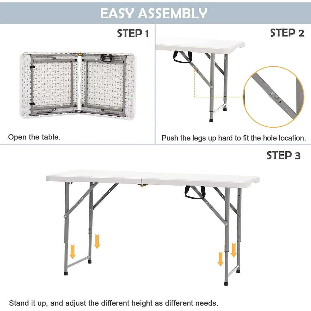 4 Foot Portable Heavy Duty Plastic Folding Table J8187