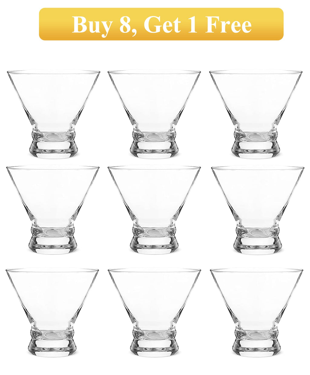 Set of 9 Crystal Stemless Martini Glasses 8 Ounces K986