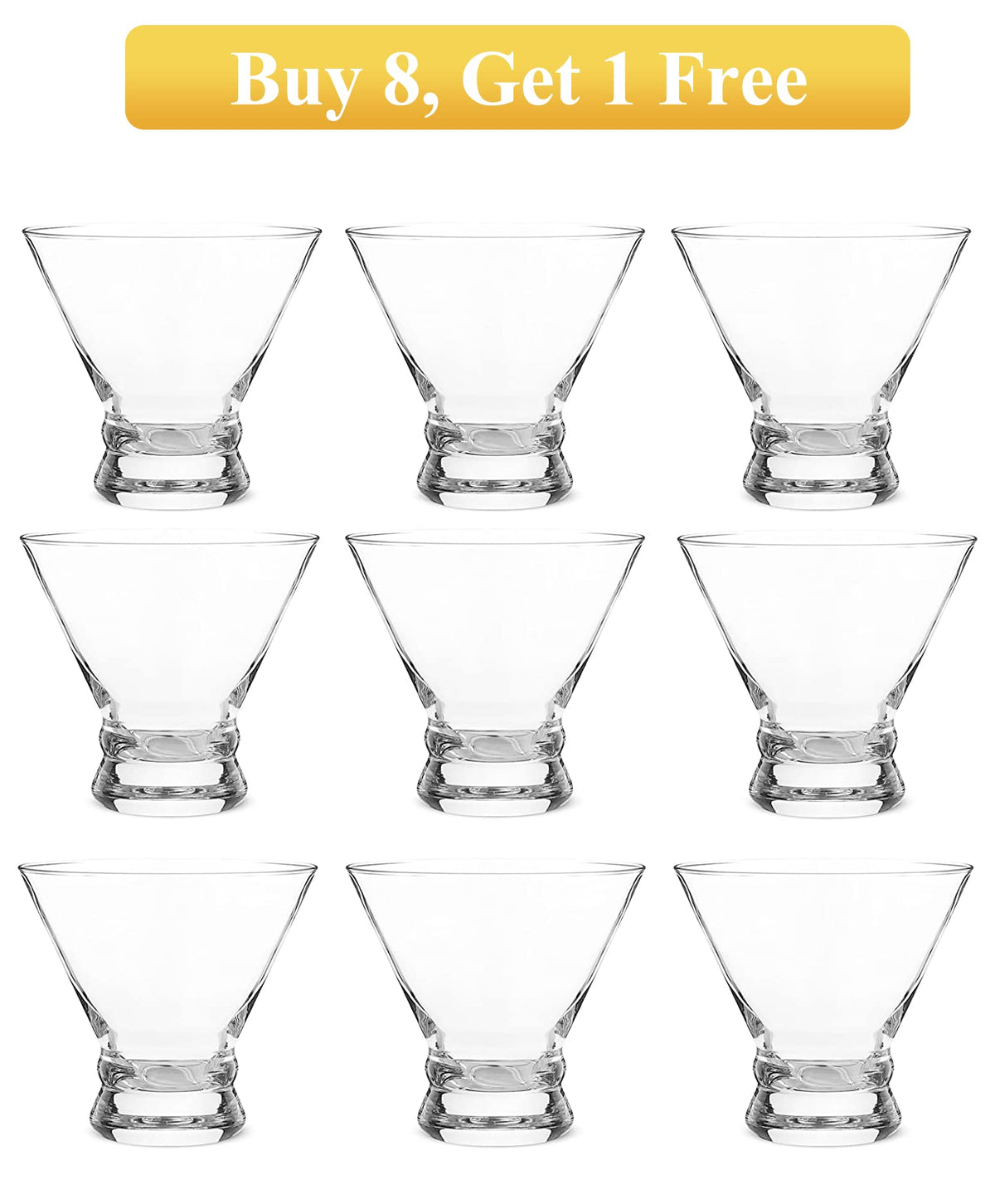 Set of 9 Crystal Stemless Martini Glasses 8 Ounces K986