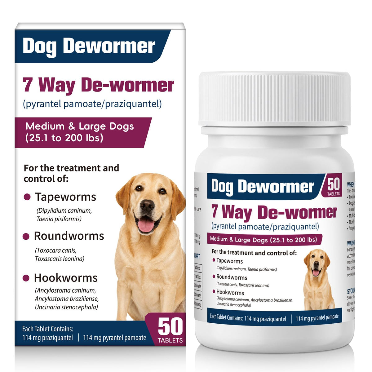 7-Way Dewormer for Large Dogs & Puppies, 50 Tablets U3619