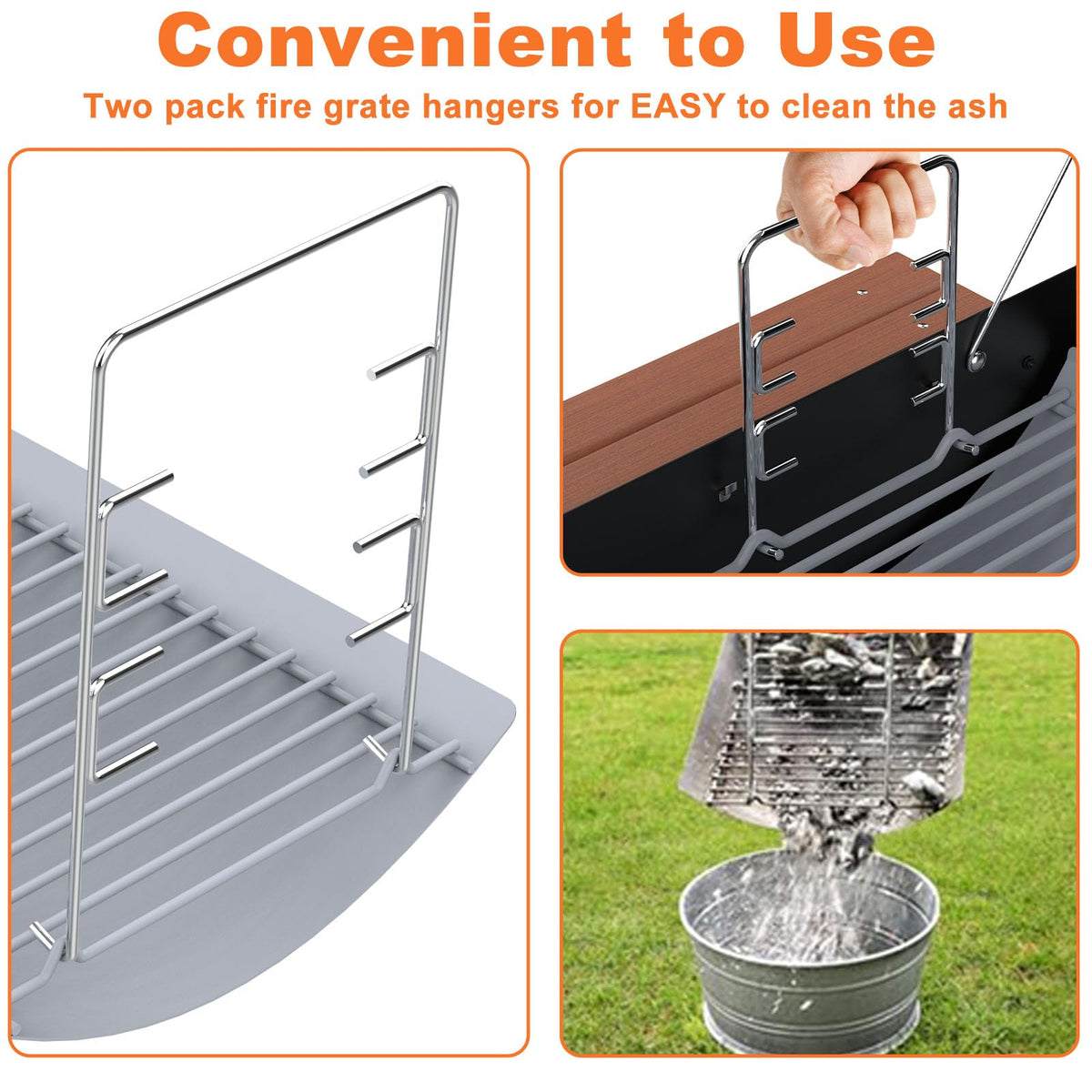 27 Inch Ash Pan Replacement with 2pcs Fire Grate Hangers U520