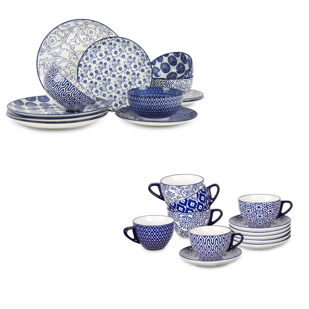 Ceramic Dinnerware Sets 12 Piece + 8 OZ Cappuccino Cup Set with Saucers J5986