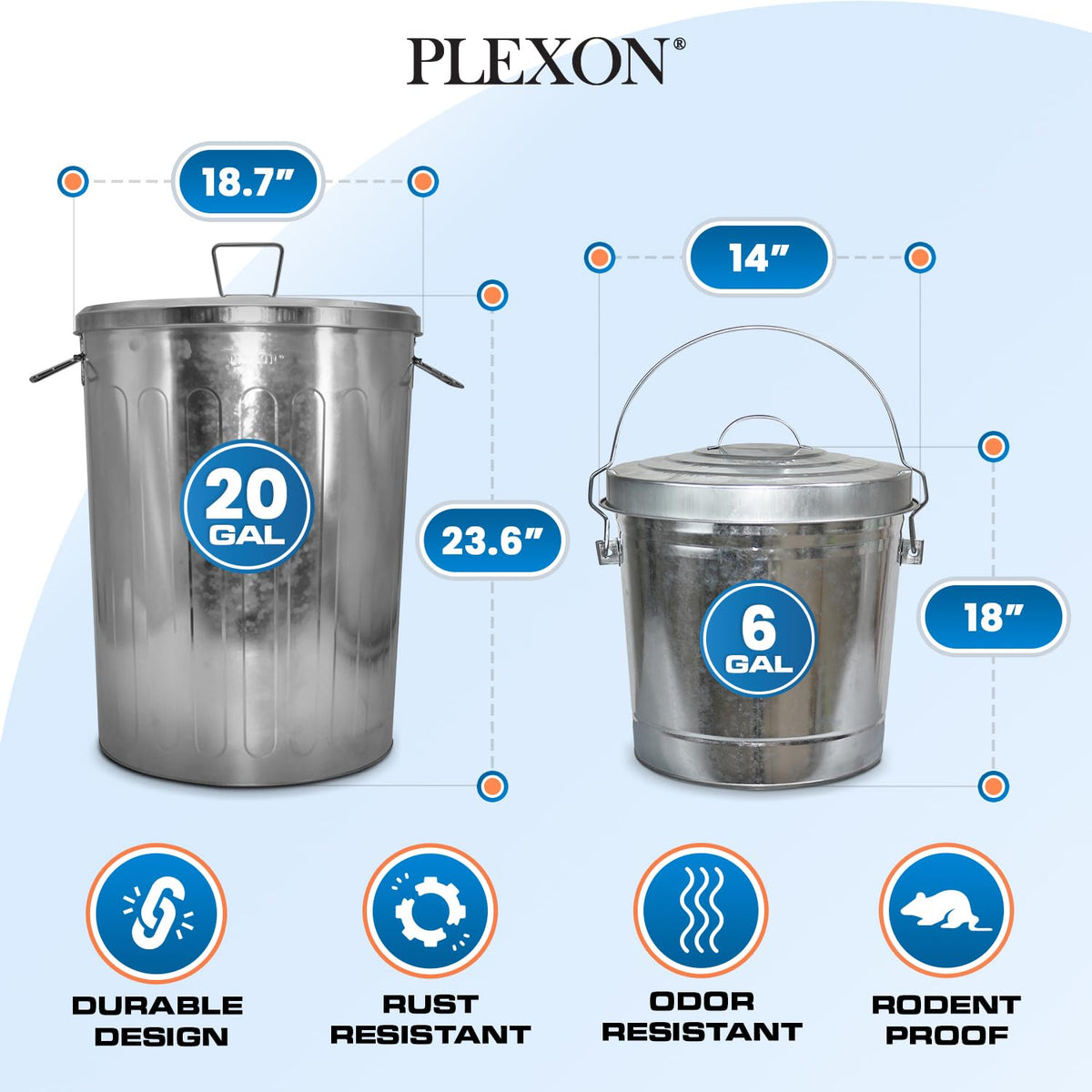 20 Gallon and 6 Gallon Metal Trash Can Set with Lids P3803