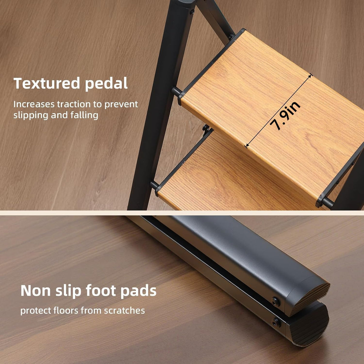 2 Step Folding Ladder, Black & Woodgrain B7604