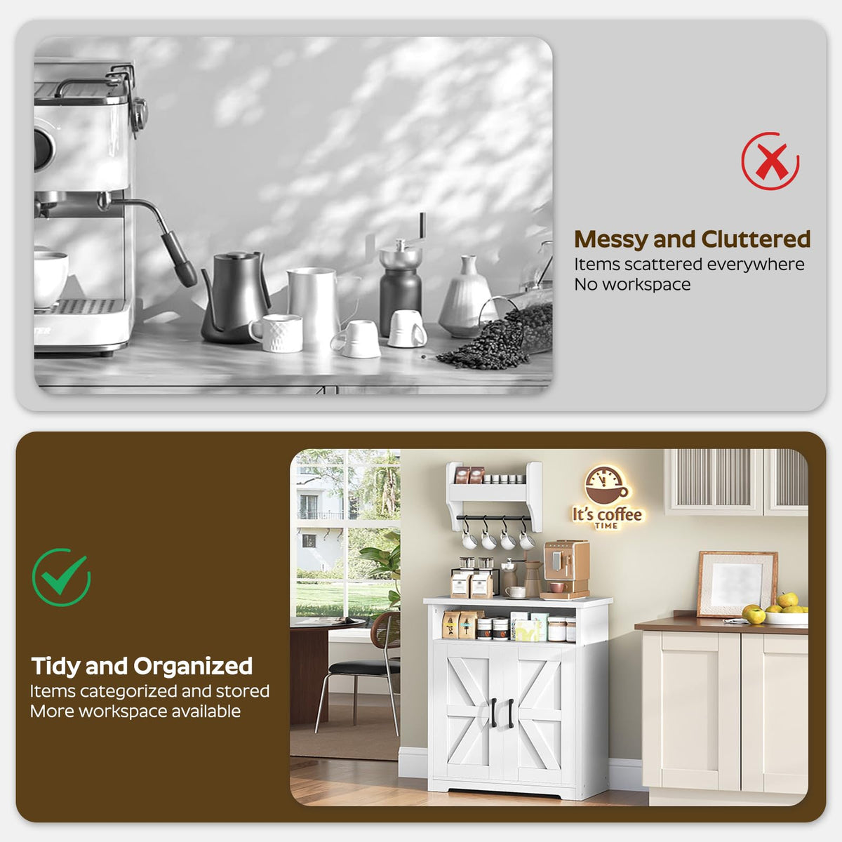 White Coffee Bar Cabinet with Storage P832