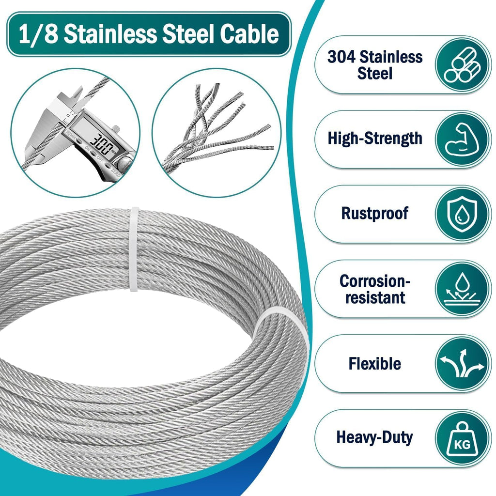 1/8 Wire Rope Kit, 100ft Stainless Steel Cable with Crimping Tool & Cutter S445