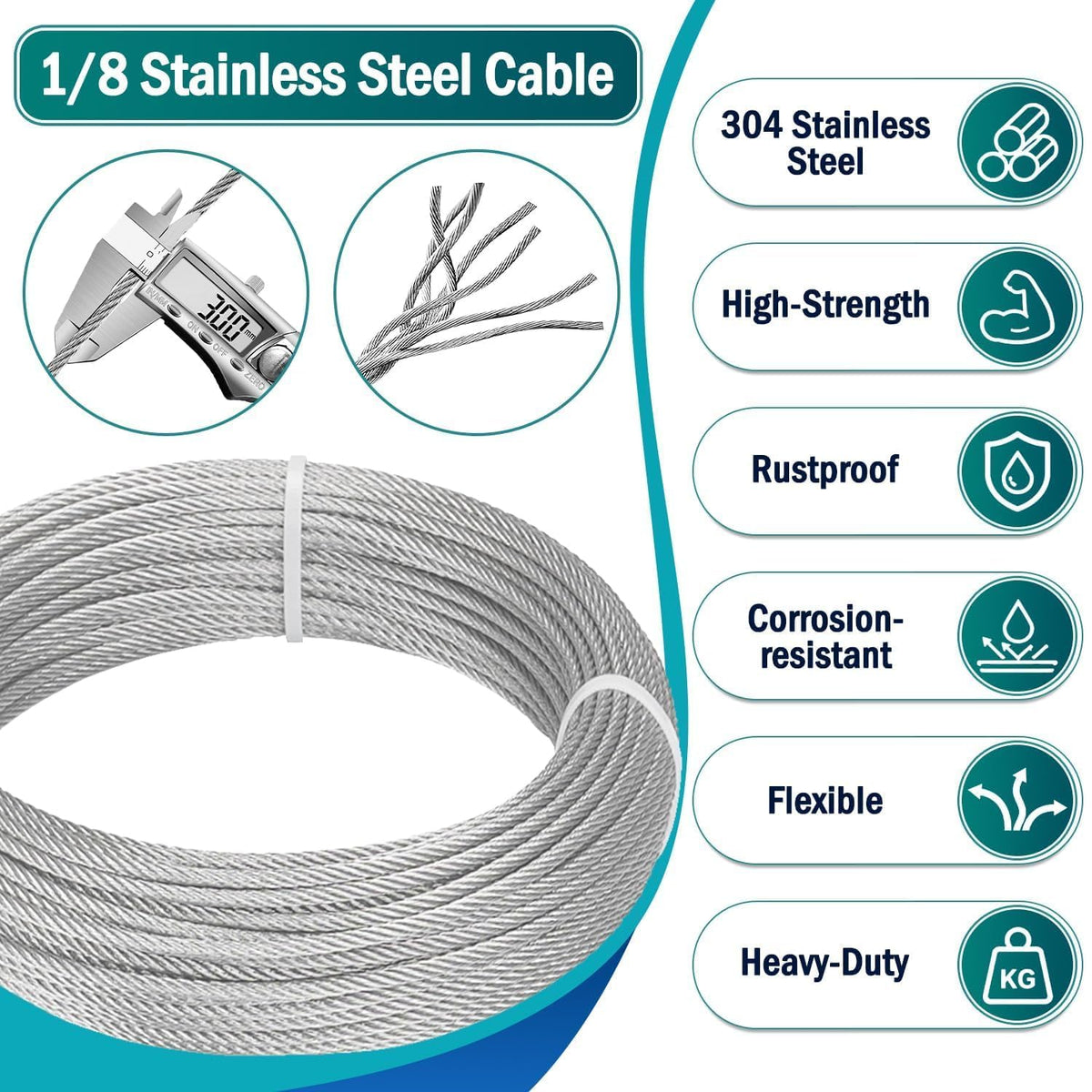 1/8 Wire Rope Kit, 100ft Stainless Steel Cable with Crimping Tool & Cutter S445
