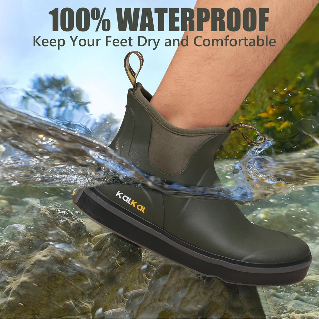 Waterproof Rubber Ankle Deck Boots with Memory Foam F87484