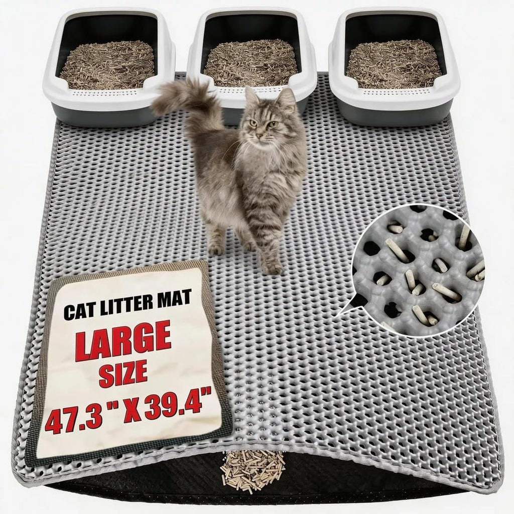 XXL Gray Double-Layer Cat Litter Mat V429267