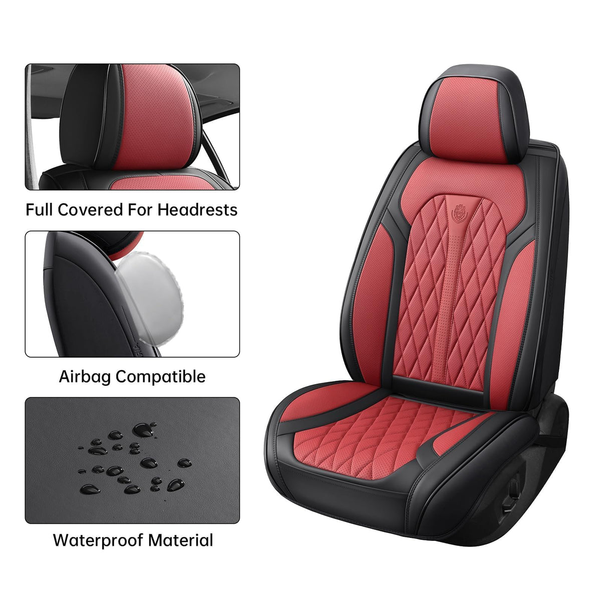 Red Black Leather Car Seat Covers Full Set M32598