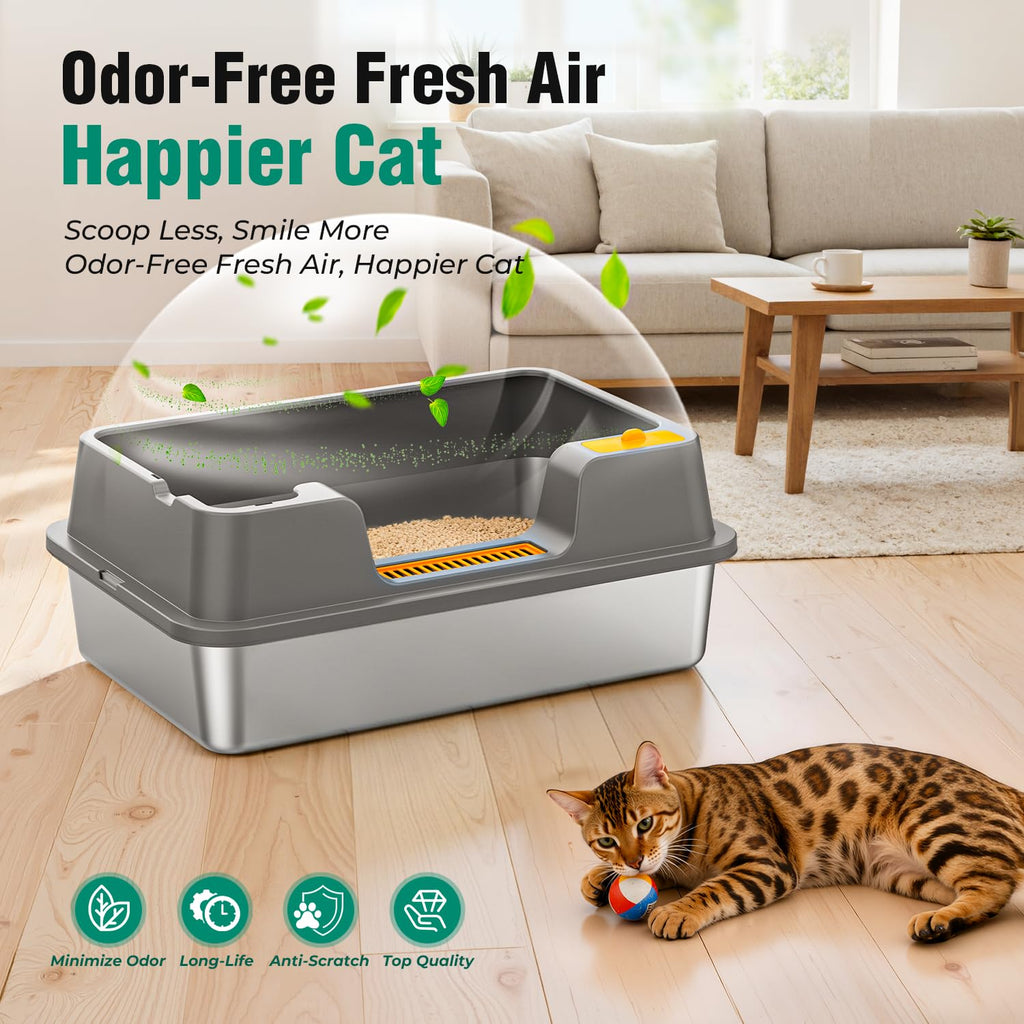Extra Large Stainless Steel Litter Box with High Sides Y230639