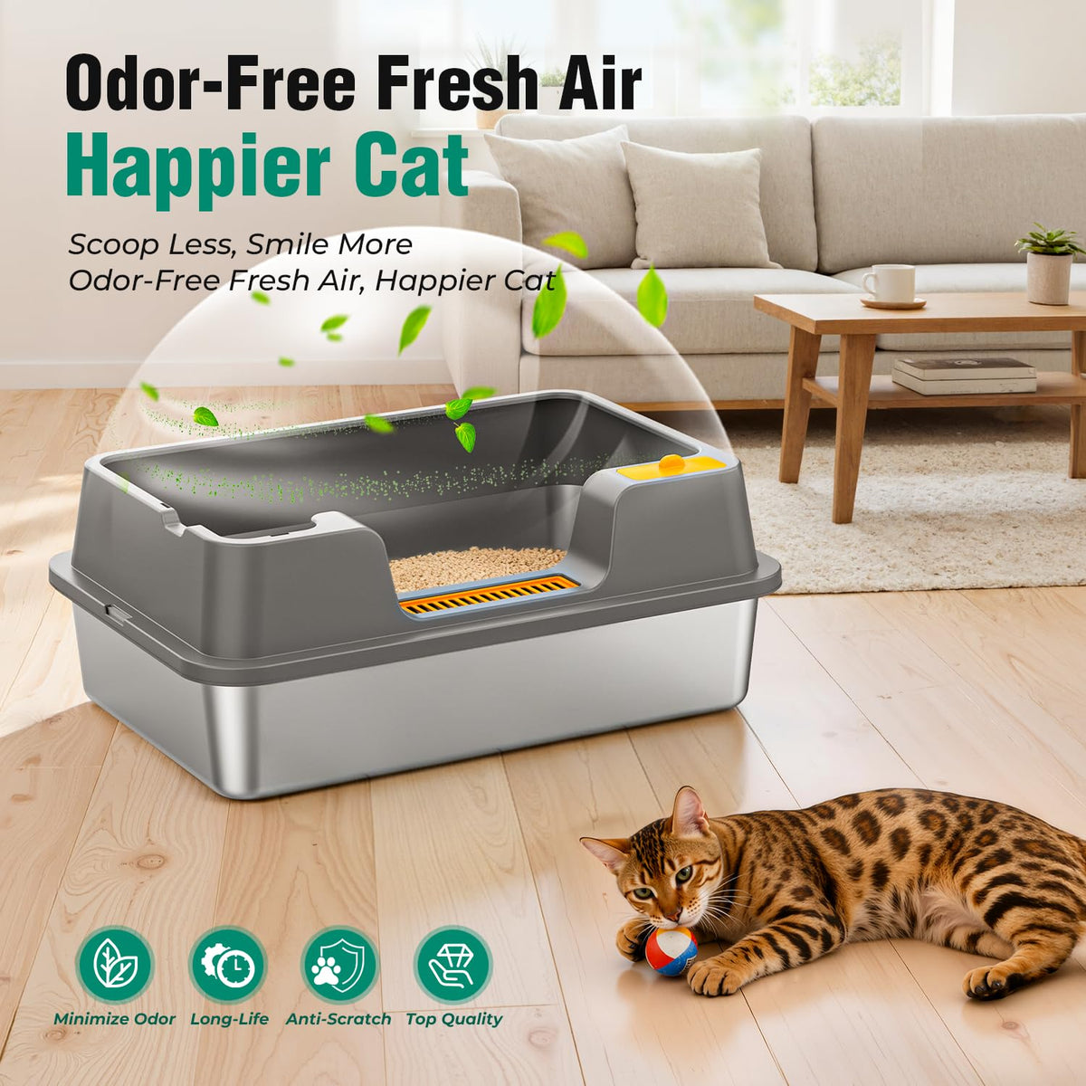 Extra Large Stainless Steel Litter Box with High Sides Y230639