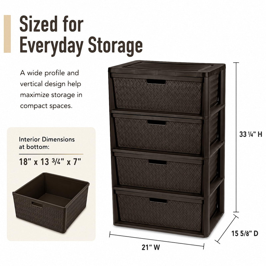 Brown 4-Drawer Plastic Storage Tower C158