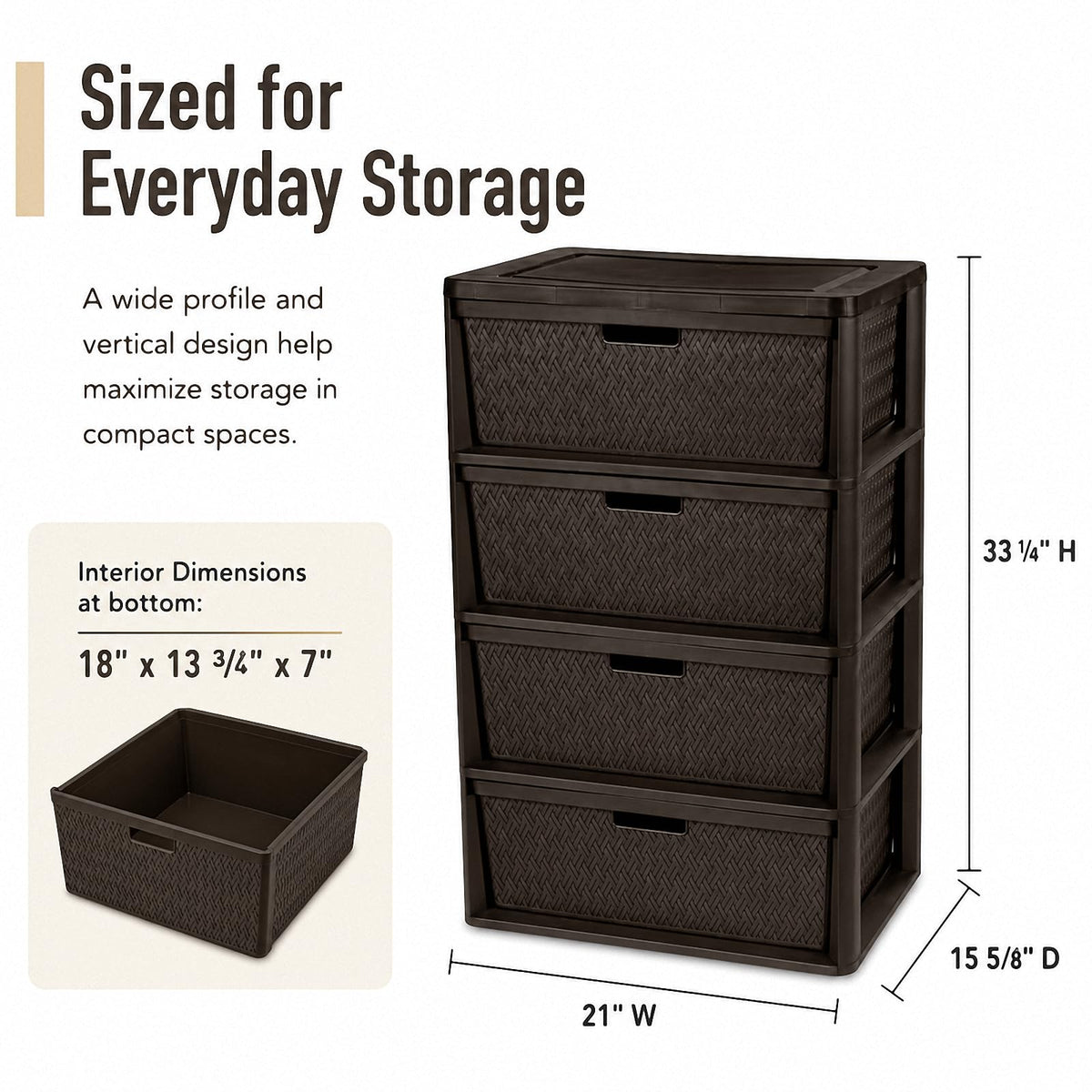 Brown 4-Drawer Plastic Storage Tower C158