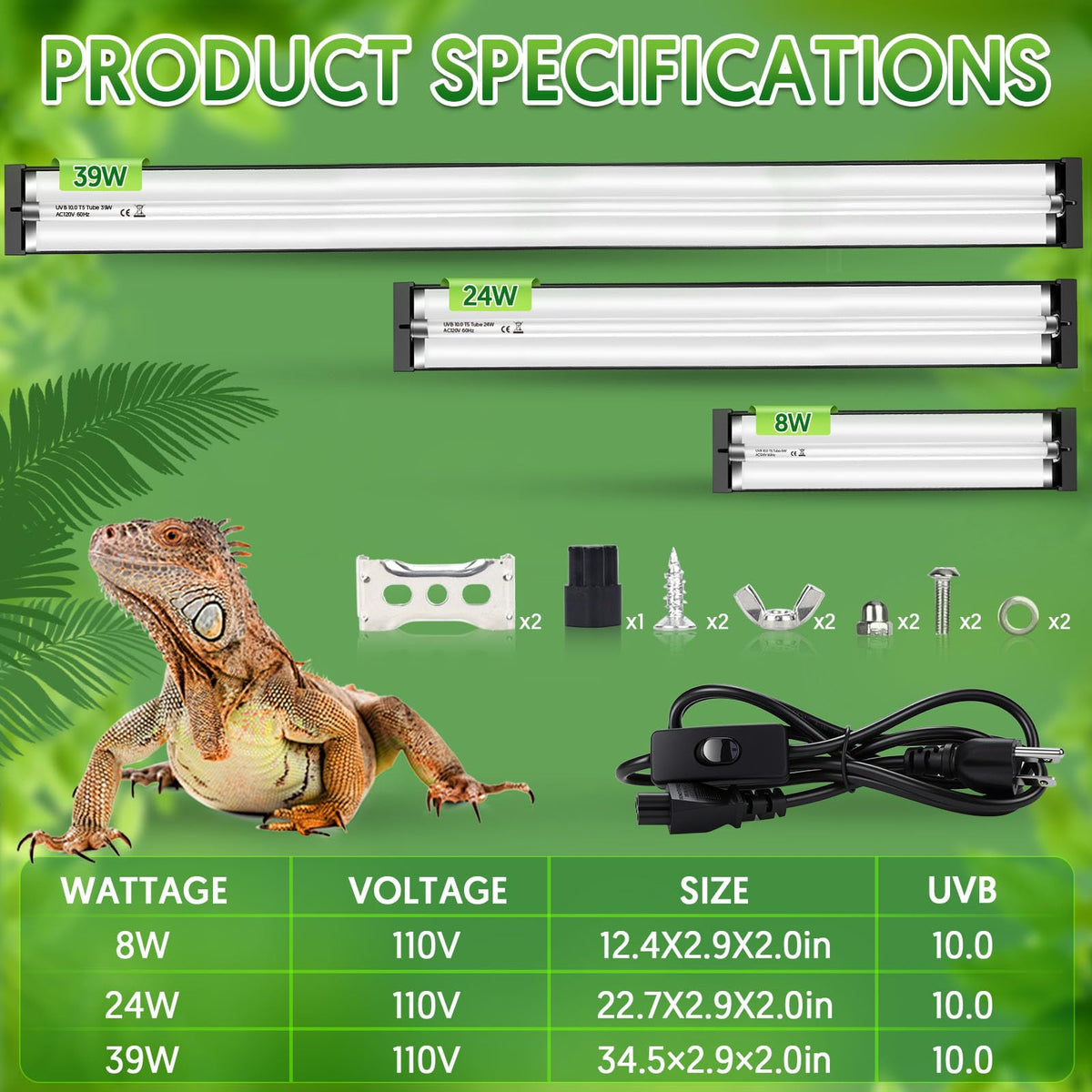 8W UVB Reptile Light Fixture Combo Kit B979885