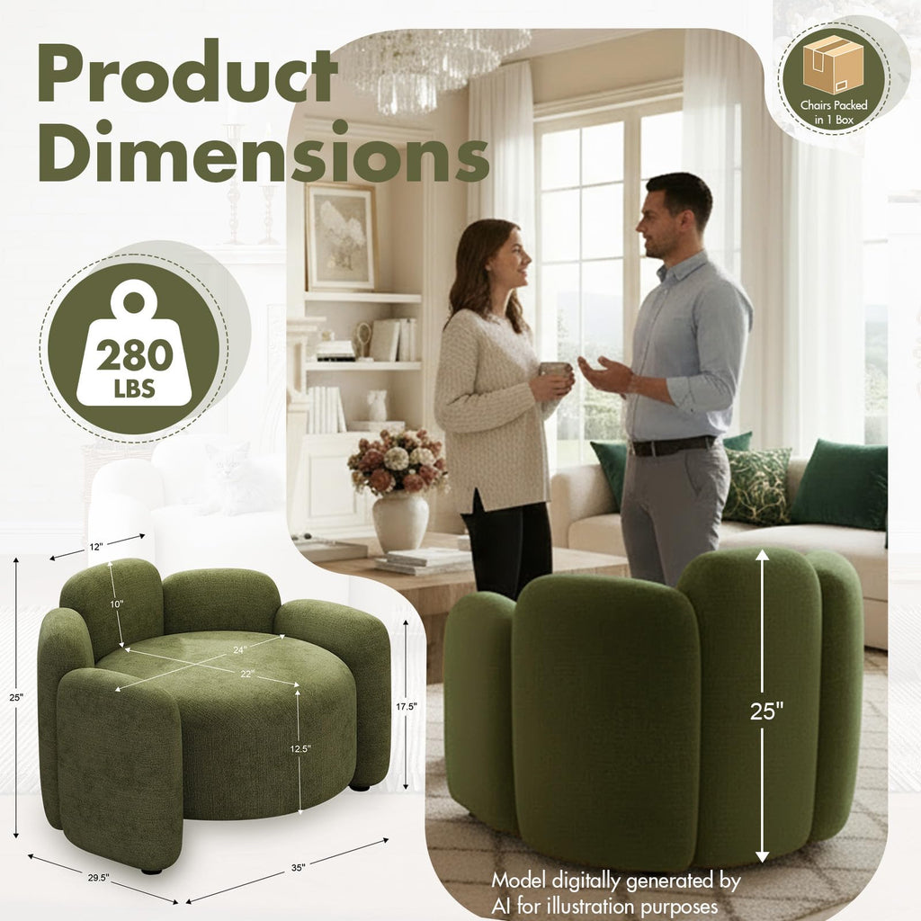 Green Mid-Century Modern Accent Chairs Set of 2 Upholstered Barrel Side Chairs with Solid Wood Base X478