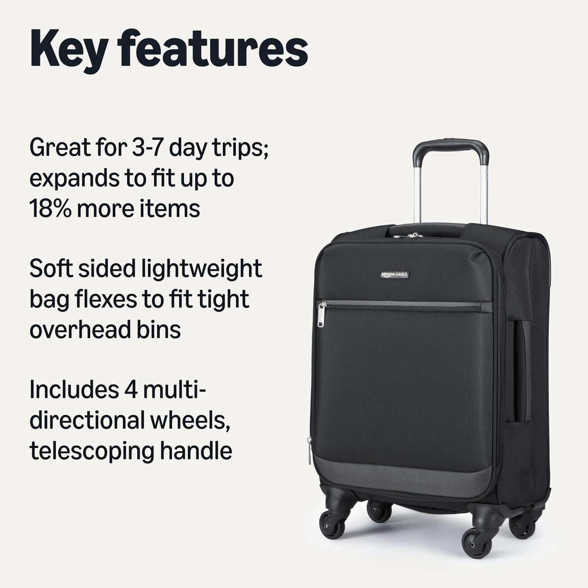 18" Medium Expandable Softside Suitcase with Spinner Wheels, Black T29199