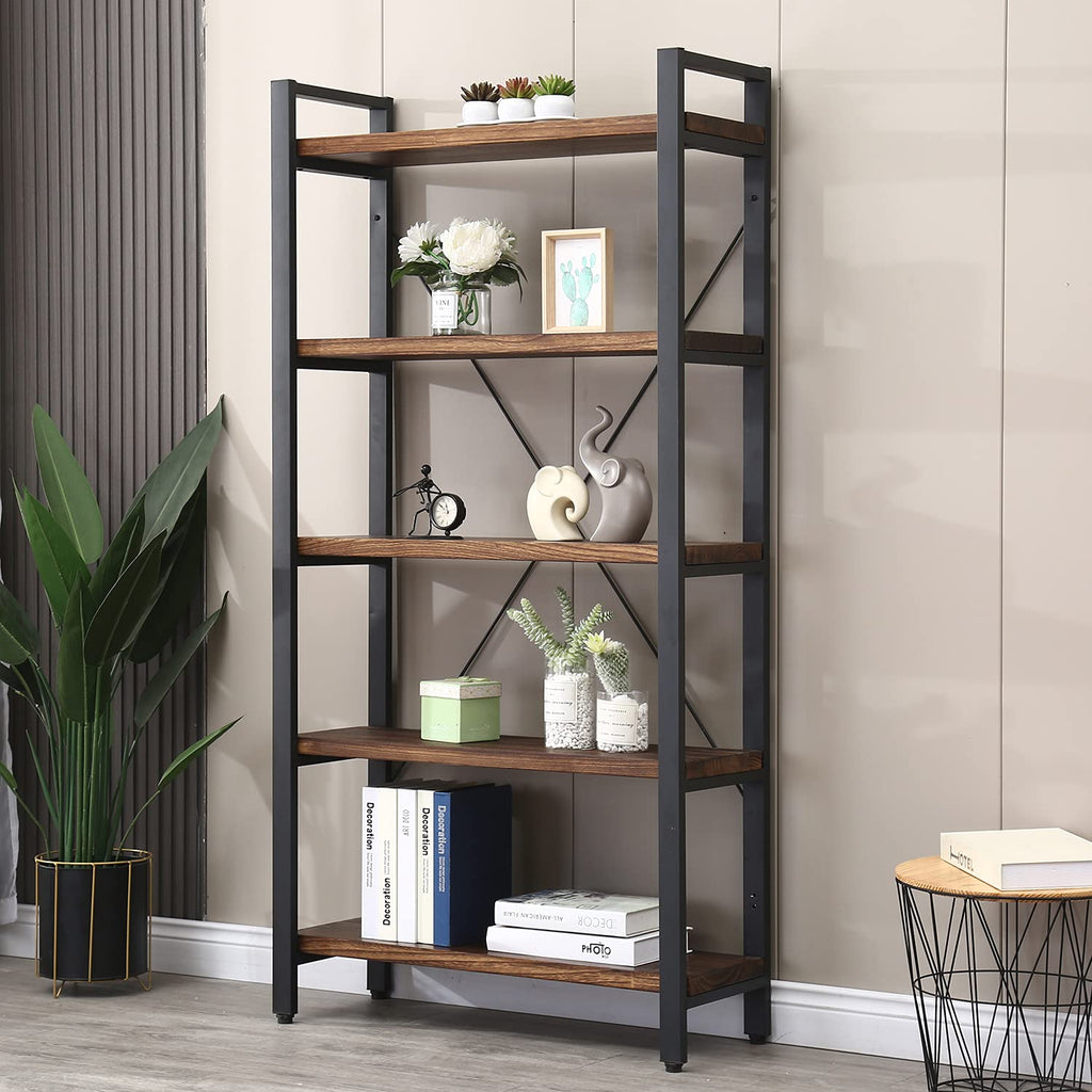 5 Tier Solid Wood Metal Bookcase M211
