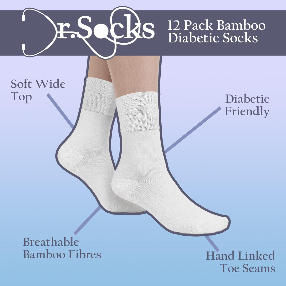 12 Pairs Womens Seamless Diabetic Socks I71408