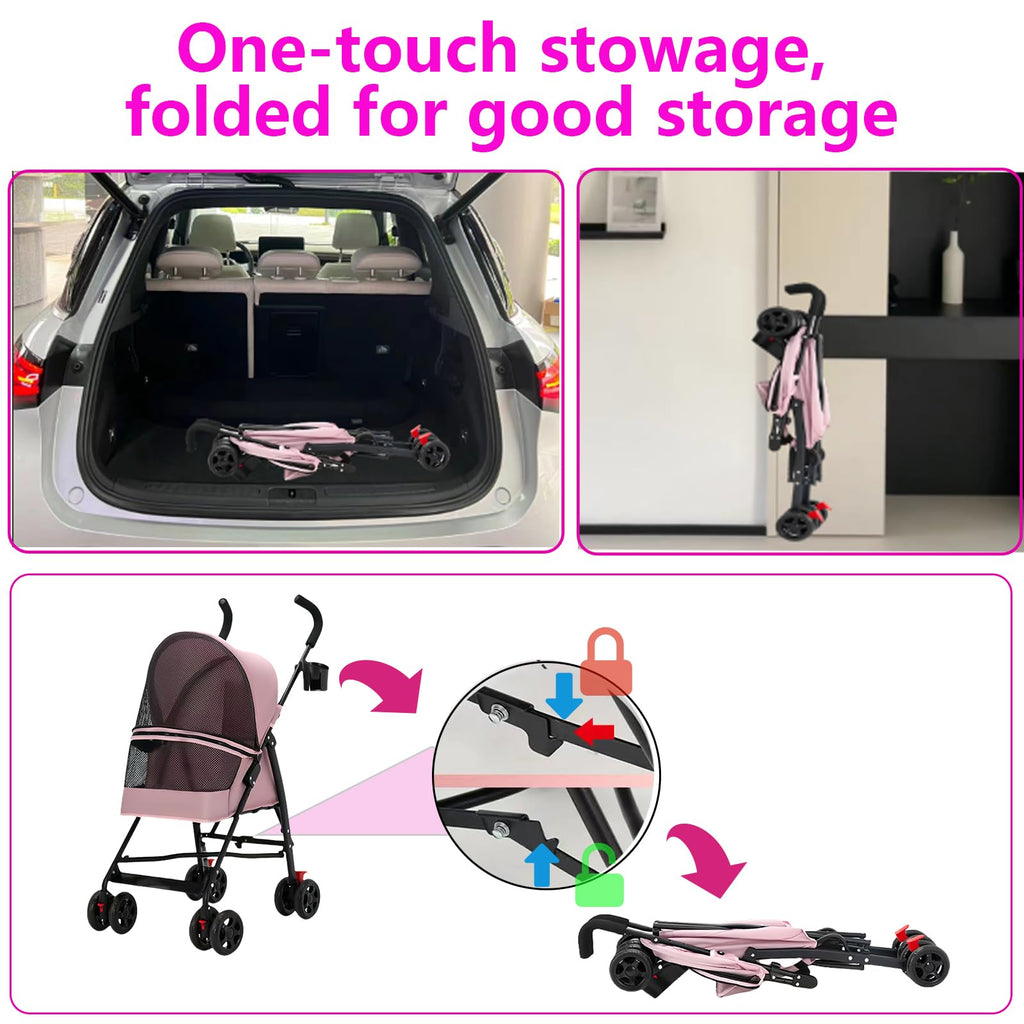 Foldable Lightweight Cat Stroller Pink H909425