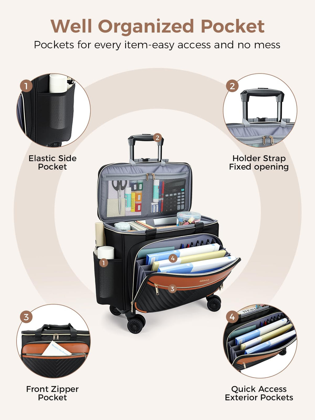 Rolling Teacher Bag with 4-Wheels 360° Spinner E2726