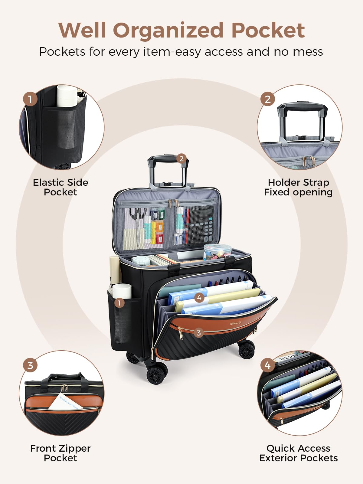 Rolling Teacher Bag with 4-Wheels 360° Spinner E2726