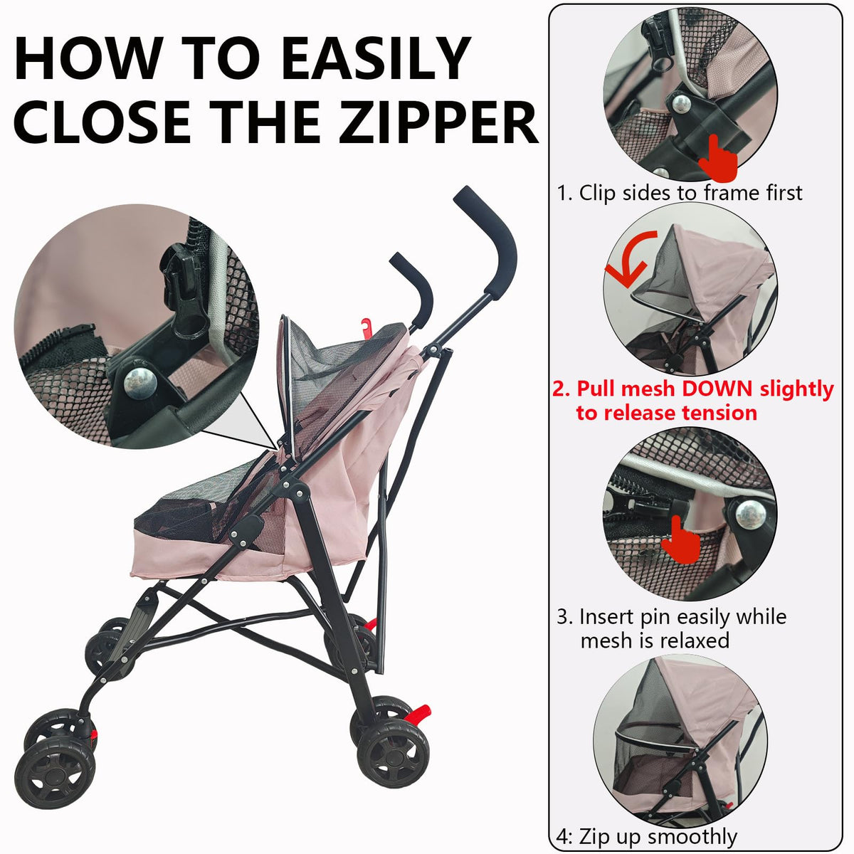 Foldable Lightweight Cat Stroller Pink H909425